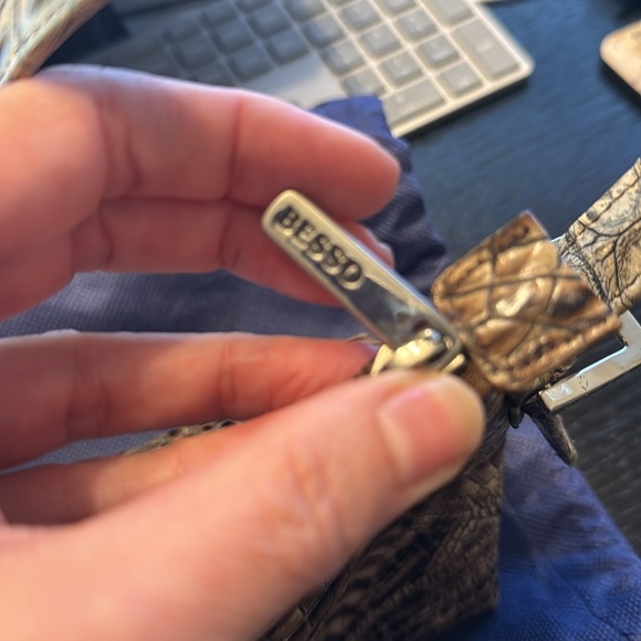 Besso Brown Leather Shoulder Bag Croc Embossed - Picture 3 of 8